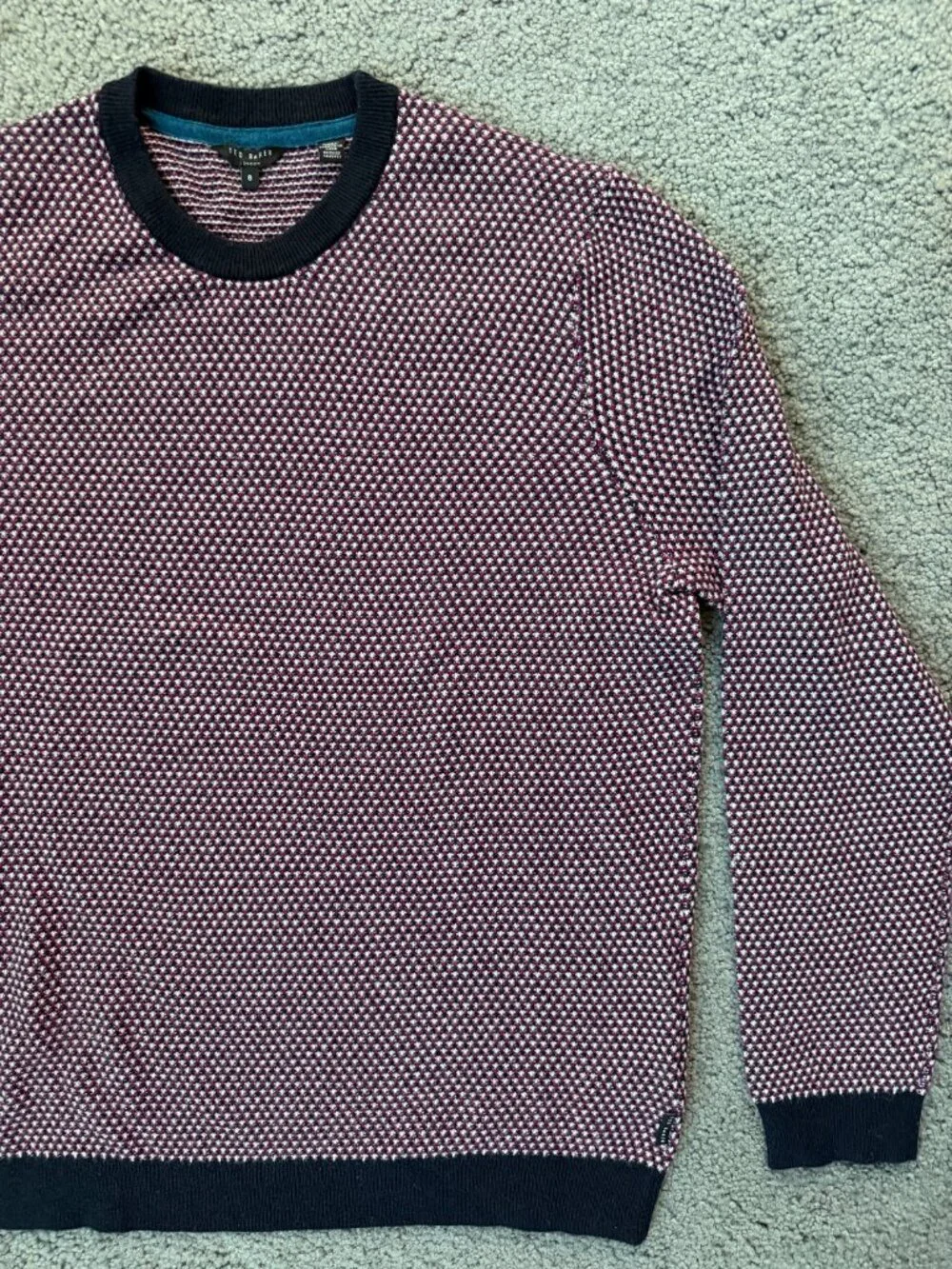Ted Baker London Men's Textured Crewneck Knit Sweater Maroon / Navy Sz. 6 - XXL
